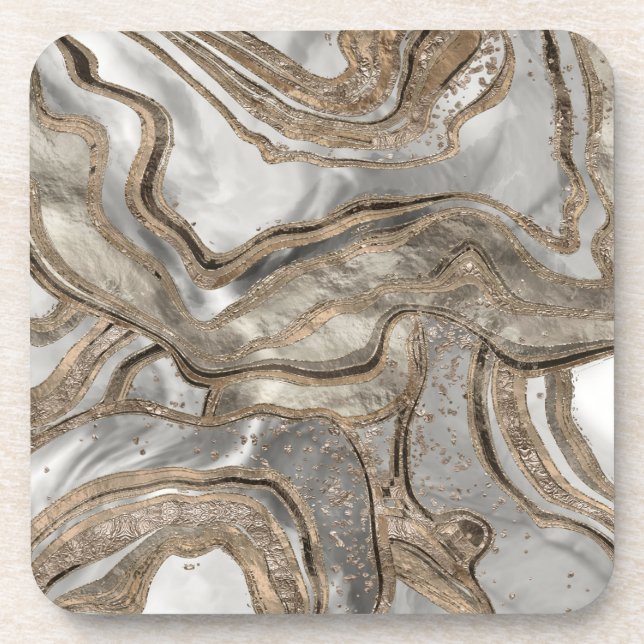 Liquid marble - pearl and gold coaster (Front)