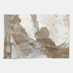 Liquid marble - pearl and gold tea towel