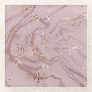 Liquid Marble: Rose Gold Artistry. Glass Coaster