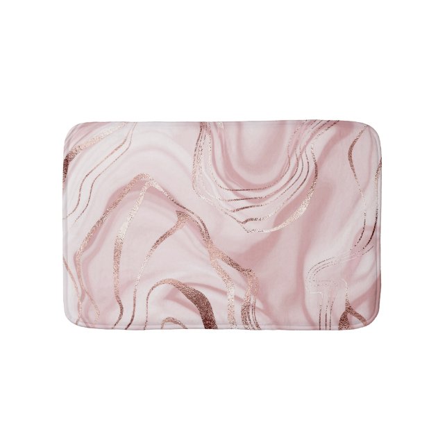 Liquid Marble Rose Gold Waves Bath Mat (Front)