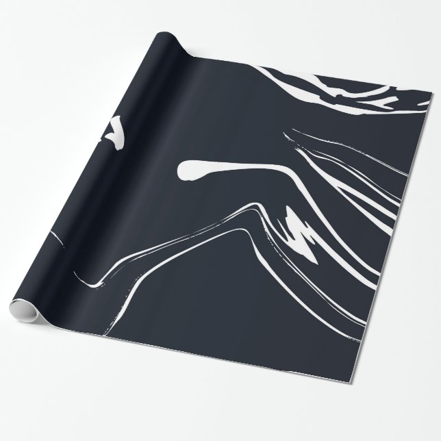 Liquid Marble Texture Black-White Wrapping Paper (Unrolled)