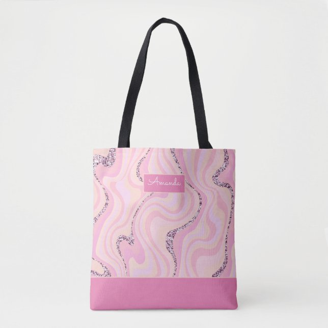 Liquid marble texture with glitter tote bag (Front)