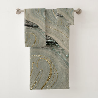 Liquid Marble Wave Glitter Glam 1 Bath Towel Set
