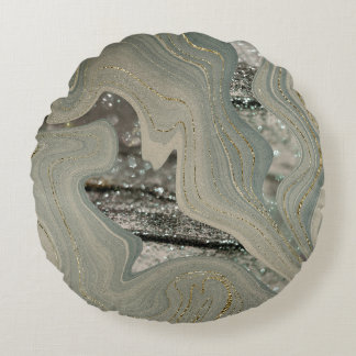 Liquid Marble Wave Glitter Glam 1 Round Cushion