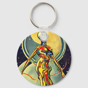 Liquid Metal Alien woman Abstract orignal art Key Ring