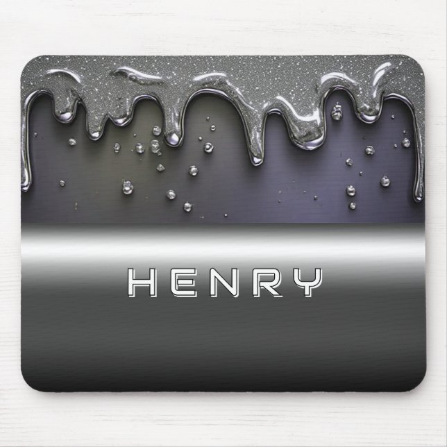 Liquid Metal Dripping Over Silver Chrome Surface Mouse Pad (Front)