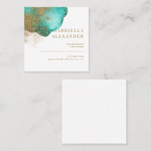 Liquid Metallic Turquoise & Gold Square Business Card