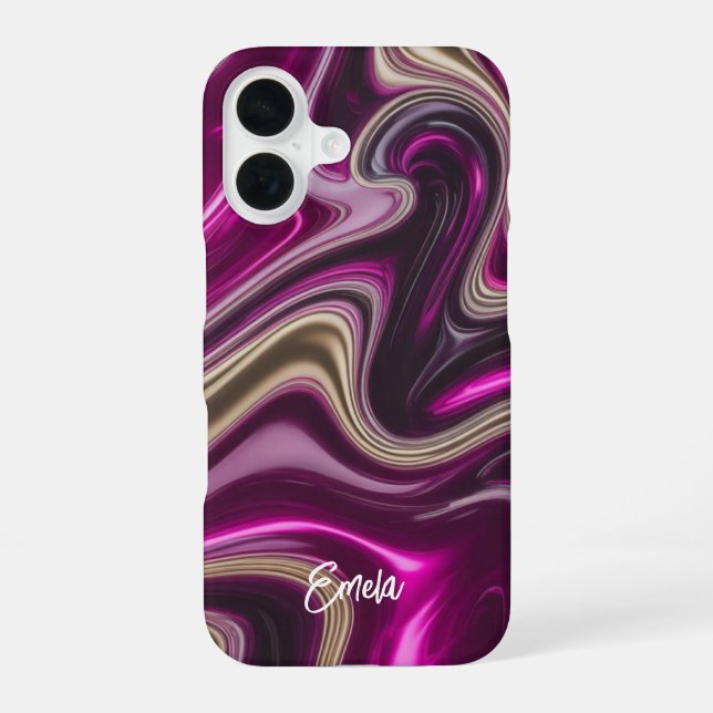Liquid Orchid Holographic Flow w/ Name iPhone 16 Case (Back)