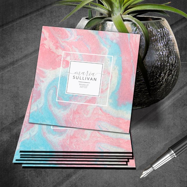 Liquid Paint Flow Abstract Pink/Blue ID797 Square Business Card (Creator Uploaded)