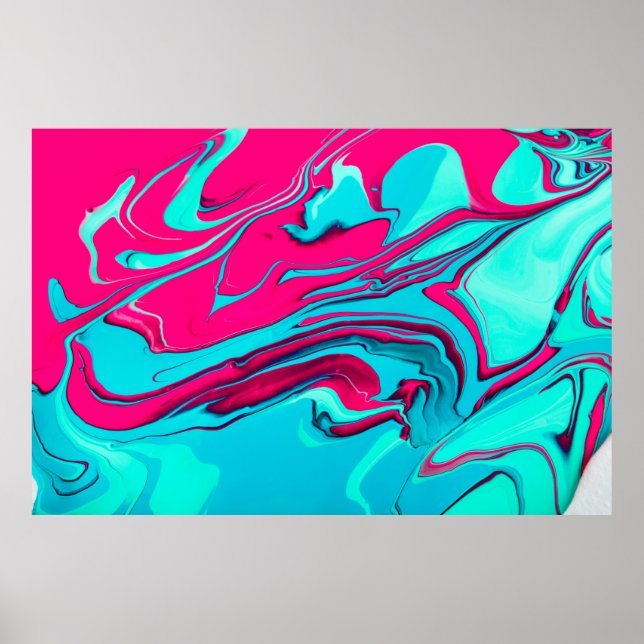 Liquid paper marbling paint background. Fluid pain Poster (Front)