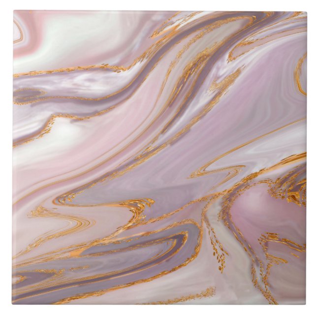 Liquid Rose Marble and gold Ceramic Tile (Front)