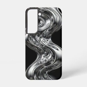 Liquid Silver Chrome Wave Metal Swirl on Black Samsung Galaxy Case