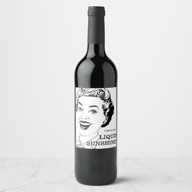 Liquid Sunshine Retro Woman Wine Label (Front)