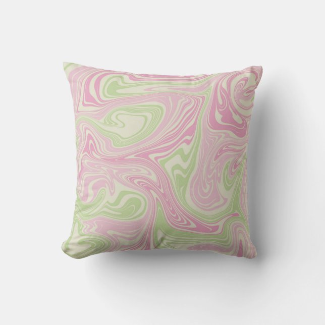 Liquid Swirl Green Pink Pattern Cushion (Front)
