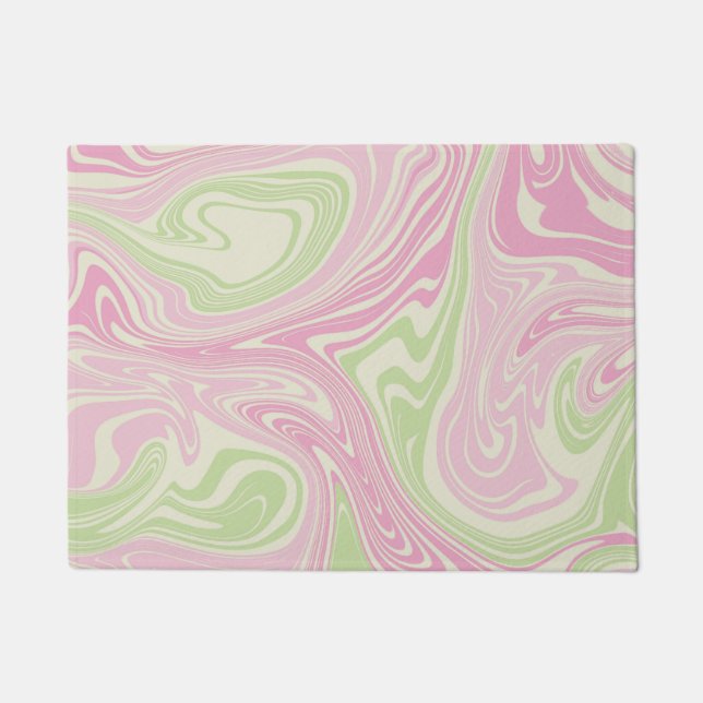 Liquid Swirl Green Pink Pattern Doormat (Front)