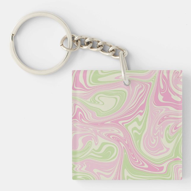 Liquid Swirl Green Pink Pattern Key Ring (Front)