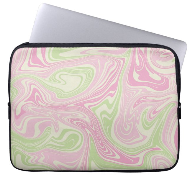 Liquid Swirl Green Pink Pattern Laptop Sleeve (Front)
