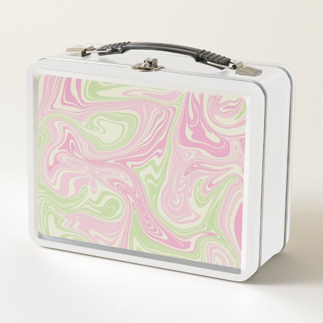 Liquid Swirl Green Pink Pattern Metal Lunch Box (Front)