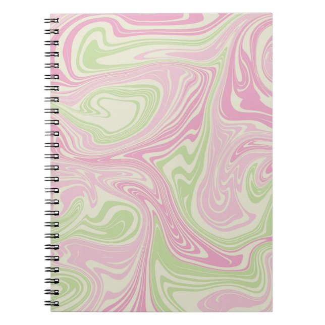 Liquid Swirl Green Pink Pattern Notebook (Front)