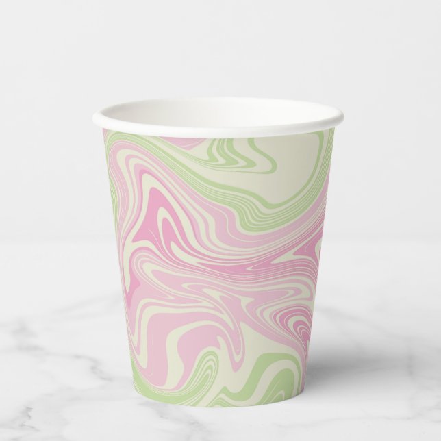 Liquid Swirl Green Pink Pattern Paper Cups (Front)
