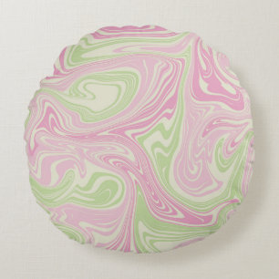 Liquid Swirl Green Pink Pattern Round Cushion