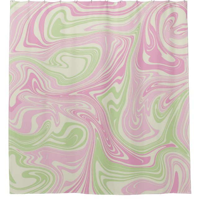 Liquid Swirl Green Pink Pattern Shower Curtain (Front)
