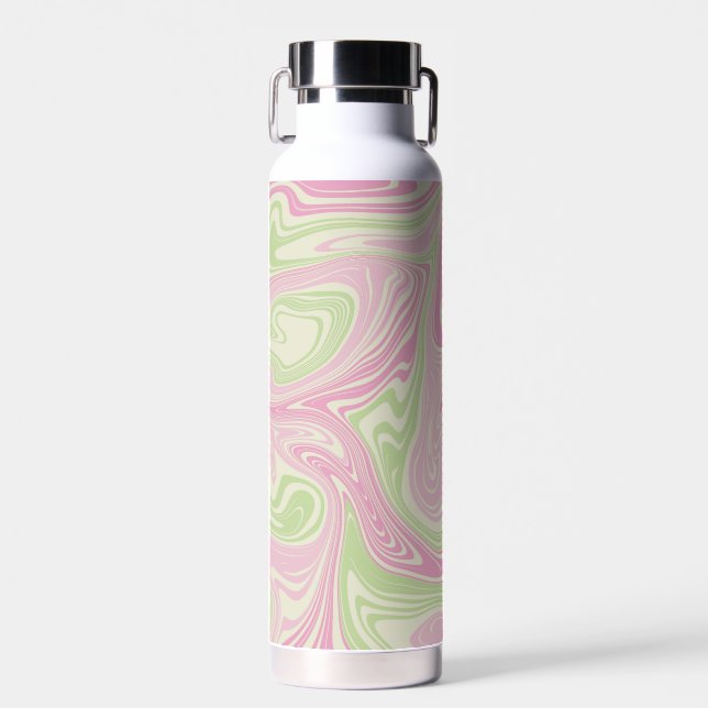 Liquid Swirl Green Pink Pattern Water Bottle (Front)