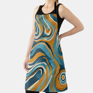 Liquid Swirl Ochre Blue Trippy Pattern Apron