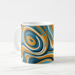 Liquid Swirl Ochre Blue Trippy Pattern Coffee Mug