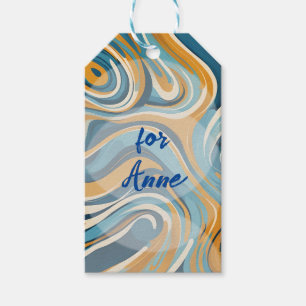 Liquid Swirl Ochre Blue Trippy Pattern Gift Tags