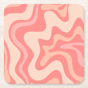 Liquid Swirl Retro Abstract Pattern Blush Pink Square Paper Coaster