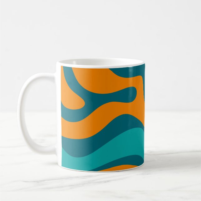Liquid Swirl Retro Abstract Pattern Teal Orange  Coffee Mug (Left)