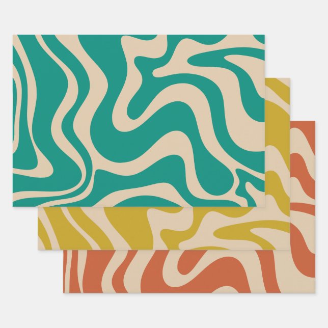 Liquid Swirl Retro Abstract Pattern Wrapping Paper Sheet (Set)