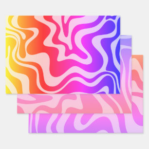 Liquid Swirl Retro Rainbow Abstract Pattern Wrapping Paper Sheet