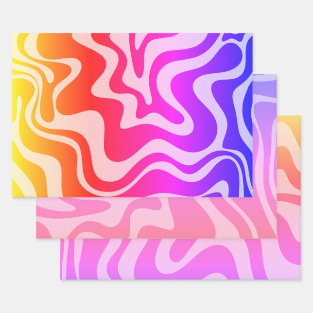 Liquid Swirl Retro Rainbow Abstract Pattern Wrapping Paper Sheet (Set)