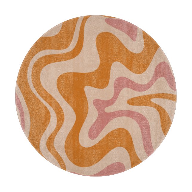 Liquid Swirl Retro Vibe Orange and Dusky Pink Cutting Board (Front)