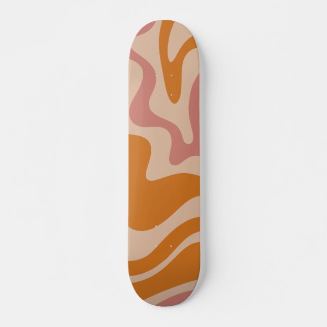 Liquid Swirl Retro Vibe Orange and Dusky Pink Skateboard (Front)