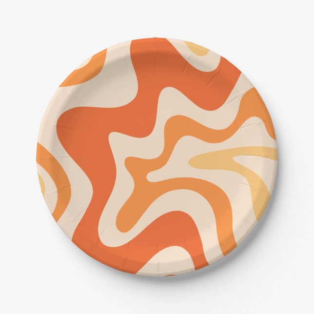 Liquid Swirl Retro Vibe Tangerine Orange Tones Paper Plate (Front)