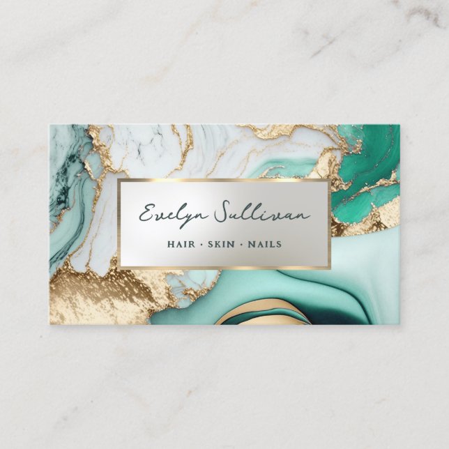 liquid teal marble business card (Front)