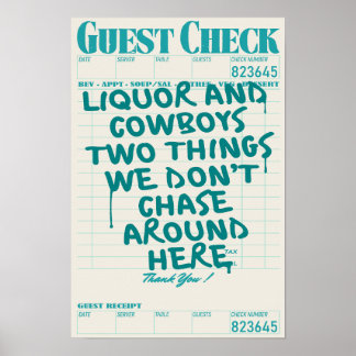 Liquor & Cowboys Guest Check Print