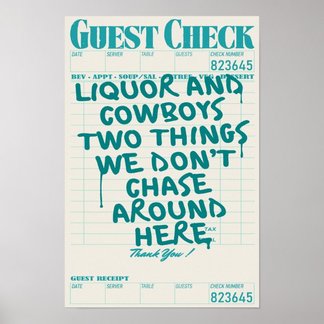 Liquor & Cowboys Guest Check Print (Front)