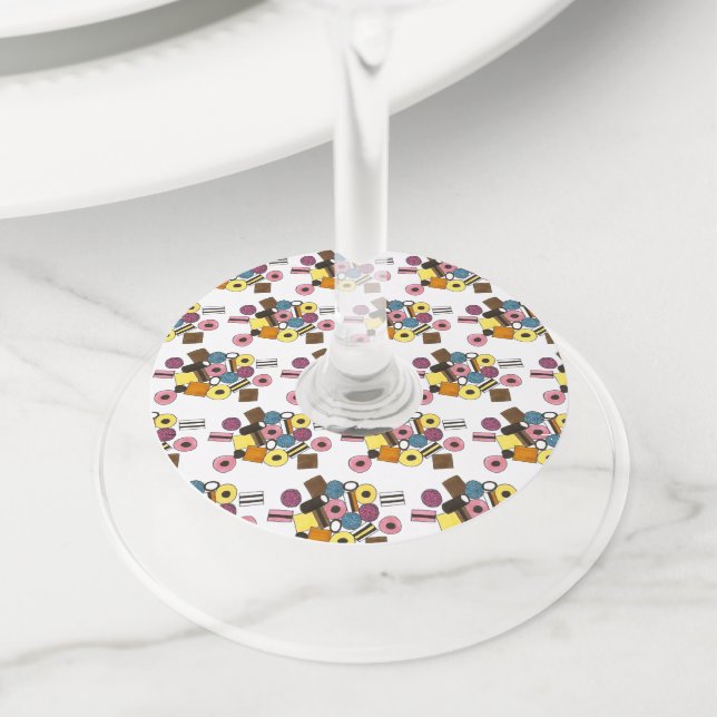 Liquorice All Sorts Allsorts Candy Sweets Wine Glass Tag (Close Up)