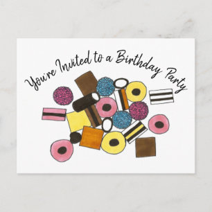 Liquorice Allsorts Candy Birthday Party Invitation Postcard