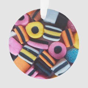 Liquorice Allsorts Candy Pattern with Custom Text Ornament