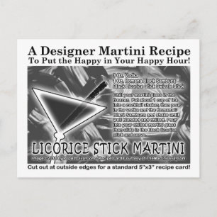Liquorice Stick Candy Martini Recipe Card Postcard