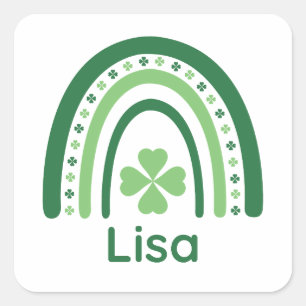 Lisa Name Clover Boho Rainbow Square Sticker
