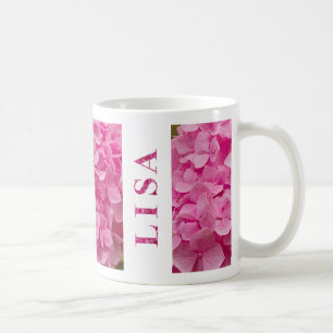 "Lisa" Name Spring Pink Hydrangea Floral Lettering Coffee Mug