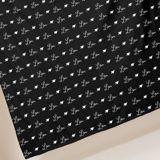 Lisa repeating custom name and hearts black fleece blanket (romantic fleece)