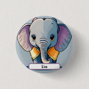 Lisa the Baby Elephant, With Custom Nametag! 3 Cm Round Badge
