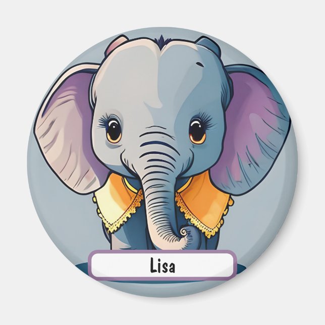 Lisa the Baby Elephant, With Custom Nametag! Magnet (Front)